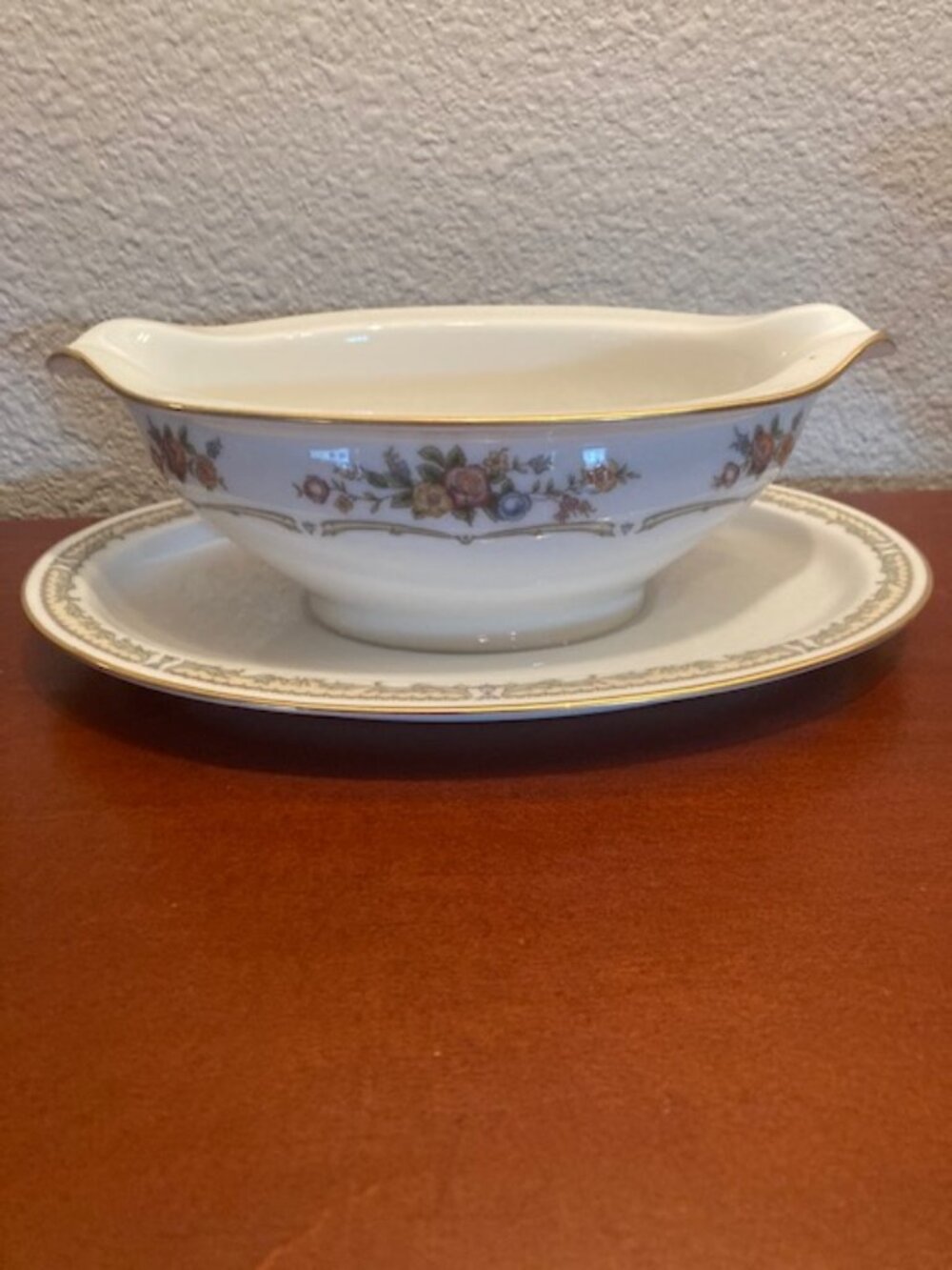 Vintage LENOX "Old Country Rose" Gravy Boat with Gold Trim